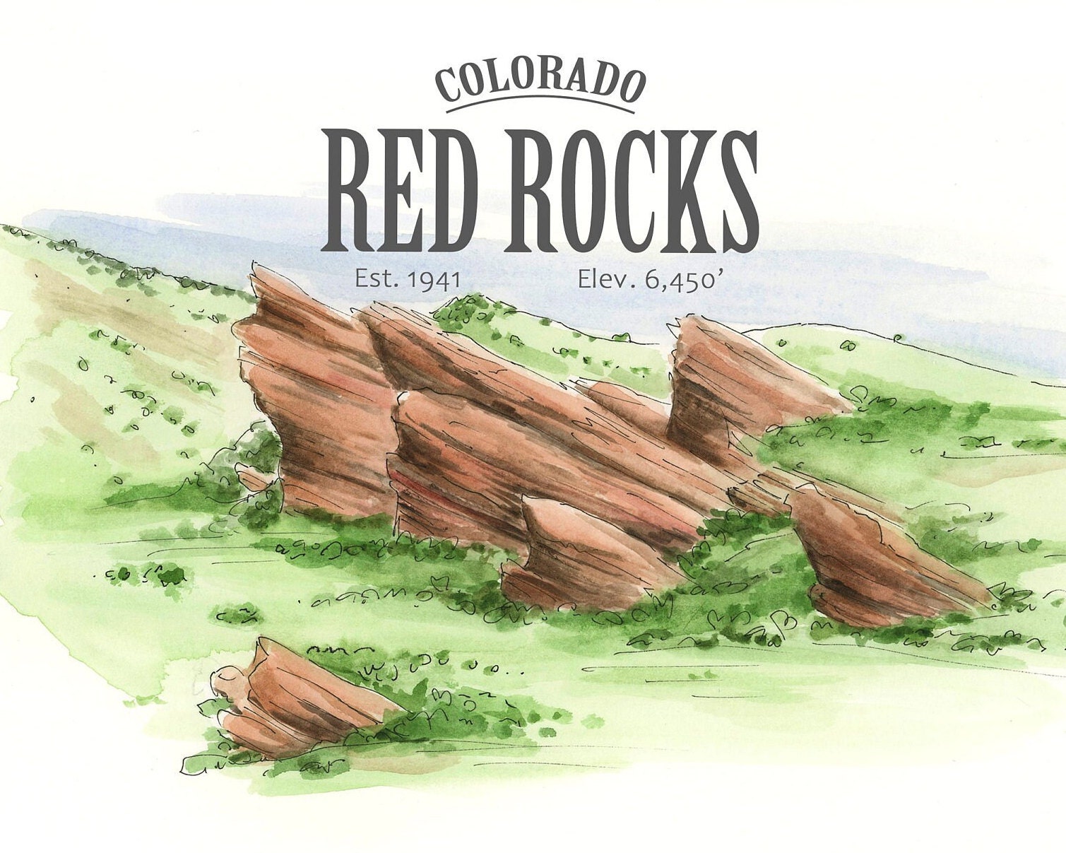Red Rocks Artistic Design Red Rocks Amphitheater Art Print, Colorado Watercolor Painting - Etsy