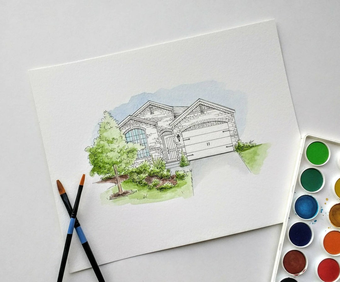 House Painting From Photo, Watercolor House, Hand Painted Watercolour