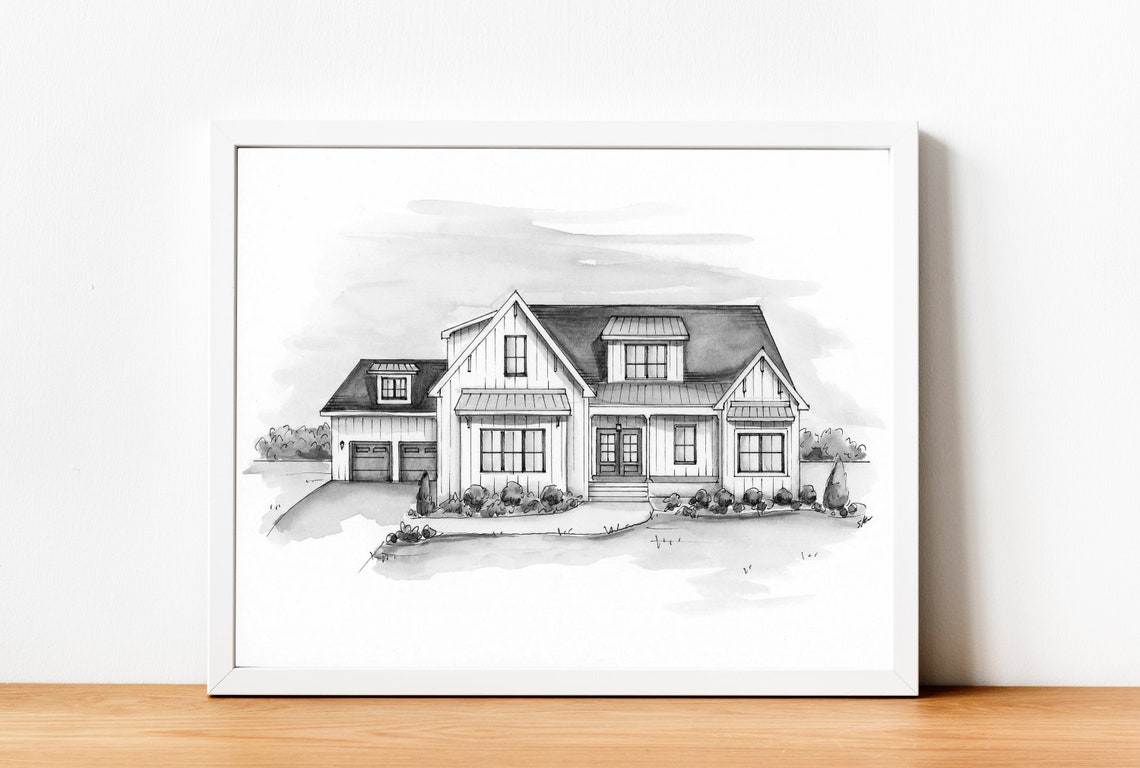 Pencil Drawing of House Charcoal House Print House From Etsy