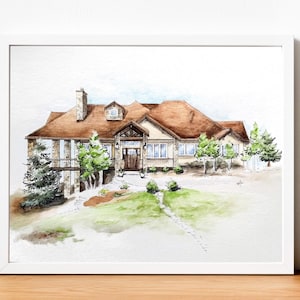 Custom Watercolor House Portrait – Hand-Painted Home Illustration – Housewarming, Closing, Anniversary Gift – Original Art From Photo