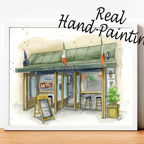 Custom Storefront Watercolor Painting, Business Owner Gift, Painting of Building, Restaurant Art, Retirement Gift for Restaurant Owner