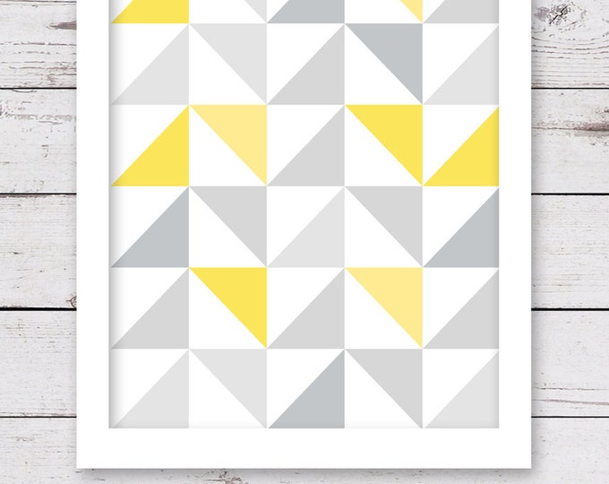 Abstract Geometric Landscape Yellow Gray Wall Art Yellow