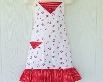 Girl's Cherry Apron, Red Cherries with Polka Dots, Retro Style Kids Apron, EclectiKIDS