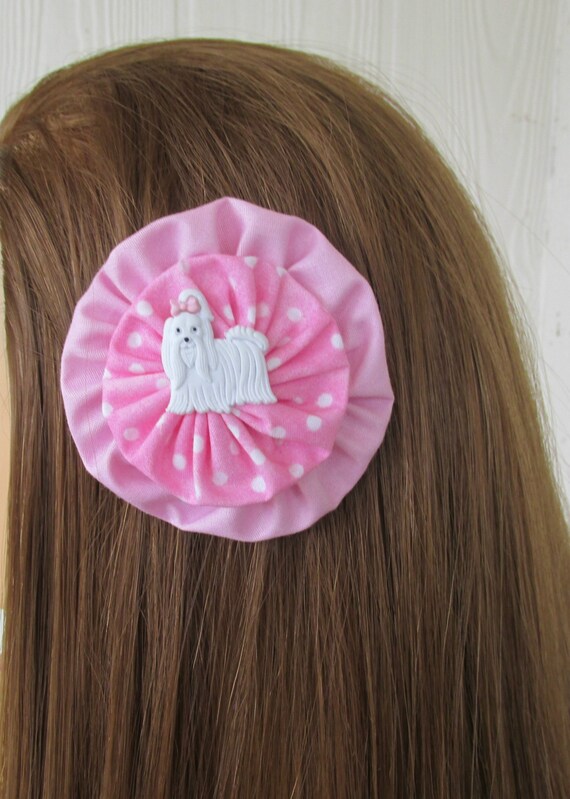 Pink Yoyo Hair Clips White Dog Polka Dots Vintage Style Etsy