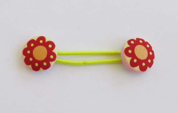 Cute Floral Ponytail Band Red And Yellow Flowers Elastic Etsy