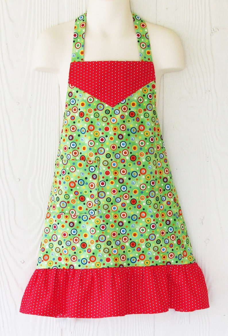 Apron for Girls Cute Button Print Apron Polka Dots Retro Etsy