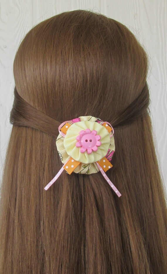 Pink Yellow Flower Hair Clip Yoyo Hair Clips Orange Polka Etsy