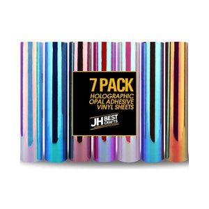 JH BEST CRAFTS Holographic Opal Craft Vinyl 12'' x 12'' Permanent Craft Adhesive Vinyl Sheets 7 Pack with 2 Transfer Papers