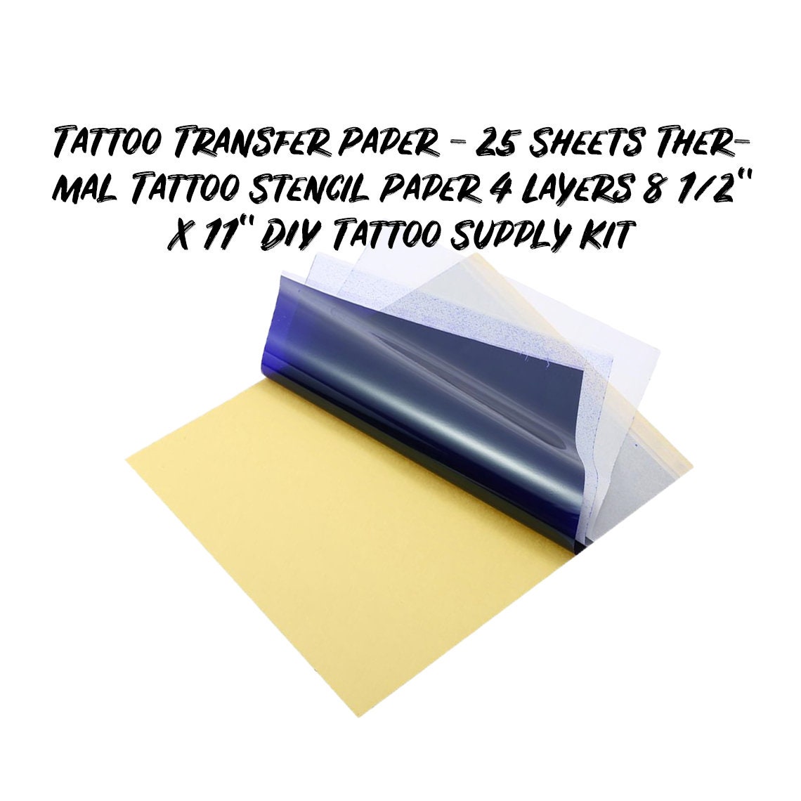 Wthree 25Pcs Tattoo Transfer Paper, Tattoo Stencil Paper 4 Layers 8.5 X  11 Thermal Transfer Paper for Tattooing Copy Carbon Paper