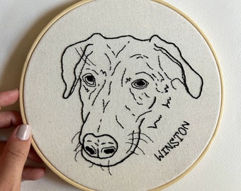 Custom, Hand Embroidered Pet Portrait, Dog Portrait, Pet Outline, Pet Memorial, Pet Lover