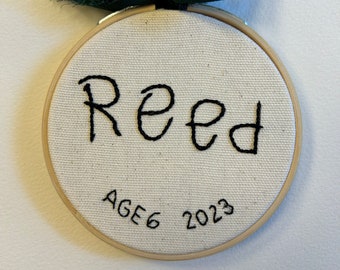 4" Custom simple handwriting embroidery hoop ornament