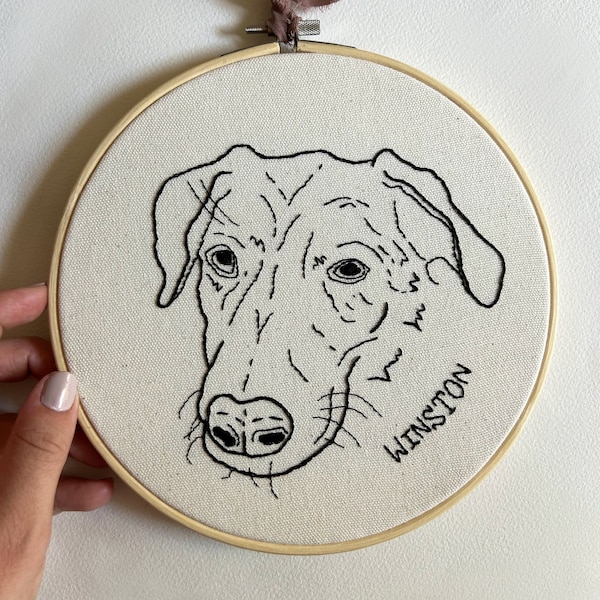Custom, Hand Embroidered Pet Portrait, Dog Portrait, Pet Outline, Pet Memorial, Pet Lover