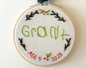 4" Custom handwriting embroidery hoop ornament