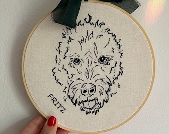 Custom, Hand Embroidered Pet Portrait, Dog Portrait, Pet Outline, Pet Memorial, Pet Lover