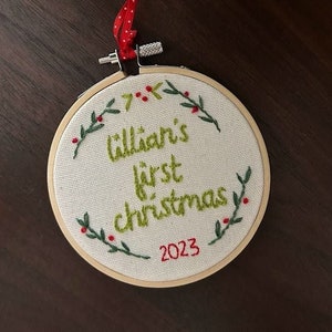 4&quot; Baby&#39;s First Christmas Ornament - hand embroidered