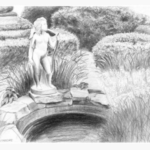 Bellamy-Ferriday Garden Bethlehem CT Giclee art print of my Graphite pencil drawing.  Matted, ready to frame and gift ready!