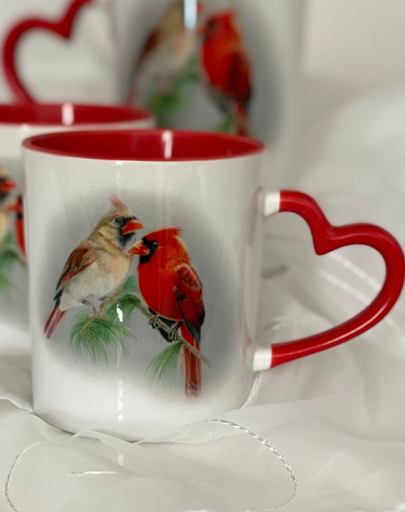 Cardinal Mug with heart shaped handle for your Valentine
