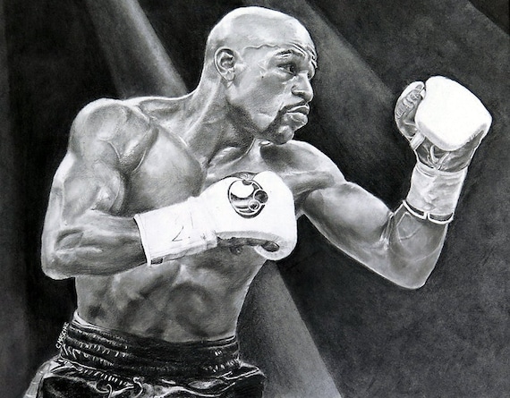 Floyd Mayweather Jr.  A print of my original Graphite pencil drawing.  Matted, ready to frame and gift ready!