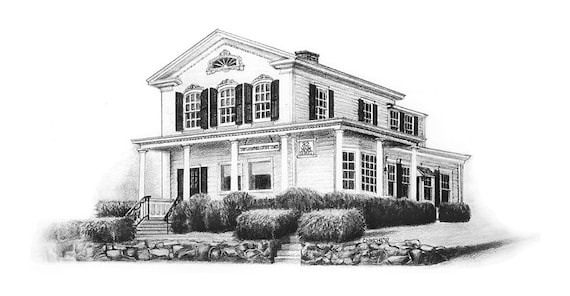 Historic New Milford Connecticut. Giclee art print of an original Graphite pencil drawing.  Matted, ready to frame and gift ready!