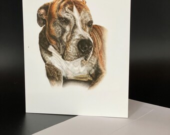 Brindle Pitbull Art Card Set, Blank Note Cards (Pack of 6)