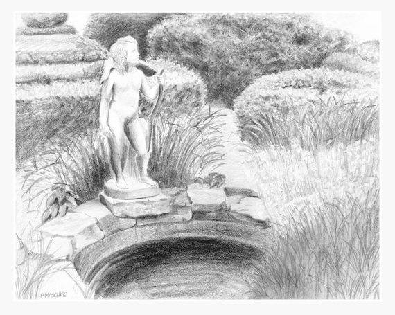 Bellamy-Ferriday Garden Bethlehem CT Giclee art print of my Graphite pencil drawing.  Matted, ready to frame and gift ready!