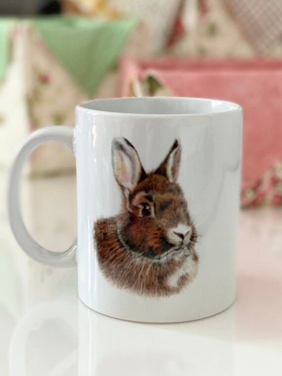 Bunny rabbit mug!  Decorated with my original drawing. A handmade gift! Adorable!