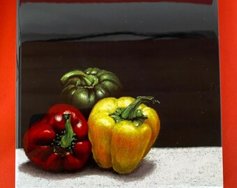 High gloss ceramic trivet "Peppers" from my original artwork