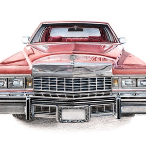 1977 Cadillac Colored Pencil drawing car art PRICE DROP!!