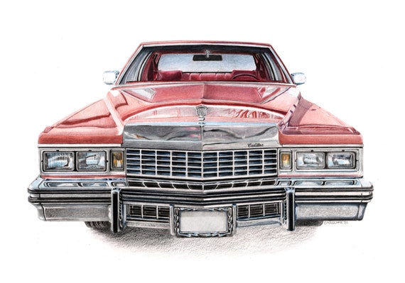1977 Cadillac Colored Pencil drawing car art PRICE DROP!!