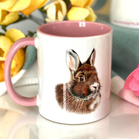Bunny rabbit mug!  Decorated with my original drawing. Adorable! Buy 2 & GET FREE SHIPPING!