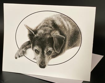 Black Dog Card Set, Original Colored Pencil Portrait, Blank Note Cards (Pack of 6)
