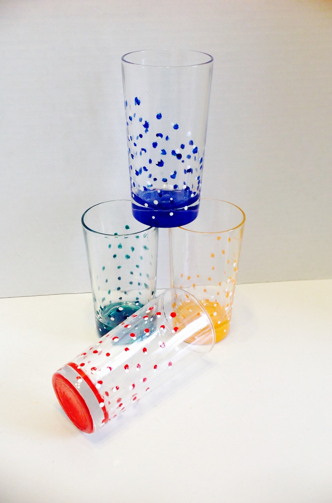 Hand painted drinking glasses set of four glasses colorful Etsy