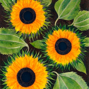 アートプリント: 「Les Tournesols」 - A4 ひまわりプリント、黄色い花、ウォールアート、花のプリント、黄色/オレンジ色のアート、Liz Marsh の絵画より