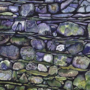 Impression d’art : « Grange mur, Cumbria » - A4 mystique imprimer, wall art, art bleu vert, mur de Pierre, décor mural, d’une peinture par Liz Marsh