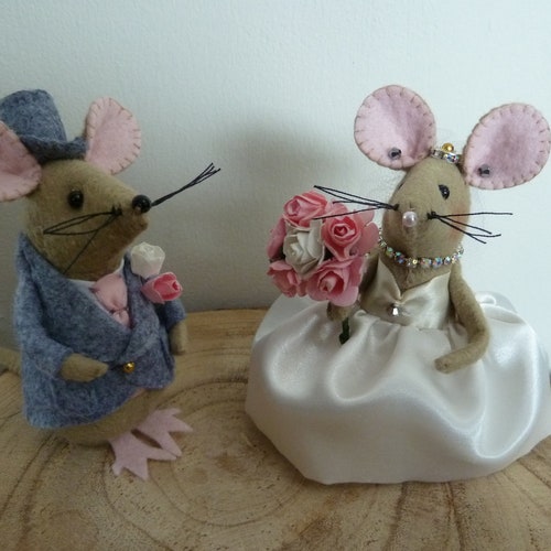 Mice Wedding Cake Topper Handmade Bride & Groom Mice Etsy UK