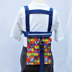 Child Safety Harness with Pouch , Autism Awareness your choice of straps, Adjustable Tether, Autism Spectrum