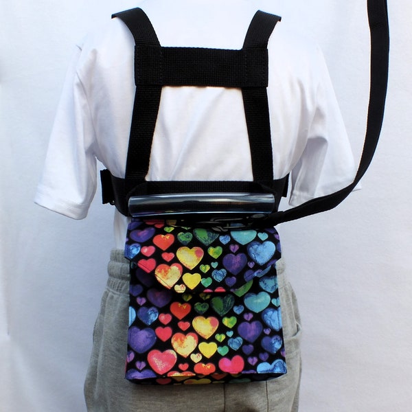 Reduced Price, Discontinued, Ready to Ship Child Safety Harness with Pouch and Adjustable Tether, Tie Dye Hearts