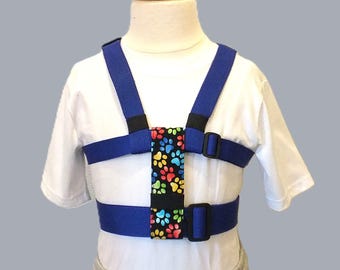 Child Safety Harness with Adjustable Leash, Back Buckles, Paw Print fabric, Special Needs, Autism Harness, Houdini