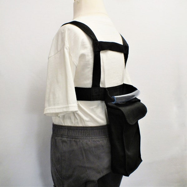 Reduced price, Child Safety Harness with Pouch and Adjustable Tether, Solid Black Nylon Cordura, Discount Close-out