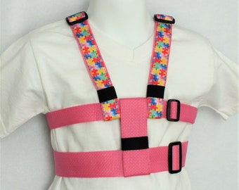 Child Safety Harness with Adjustable Leash, Pastel Autism Awareness Puzzle, Back Buckles, Houdini