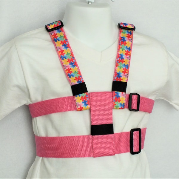 Child Safety Harness with Adjustable Leash, Pastel Autism Awareness Puzzle, Back Buckles, Houdini