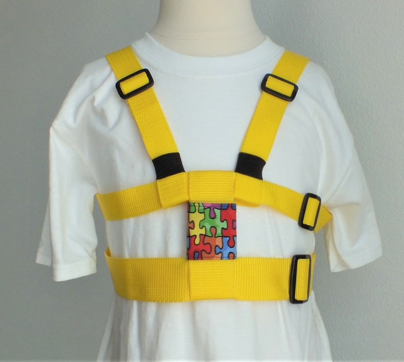 Child Safety Harness with Adjustable Leash, Back Buckles. Autism Harness, Special Needs, Houdini Yellow