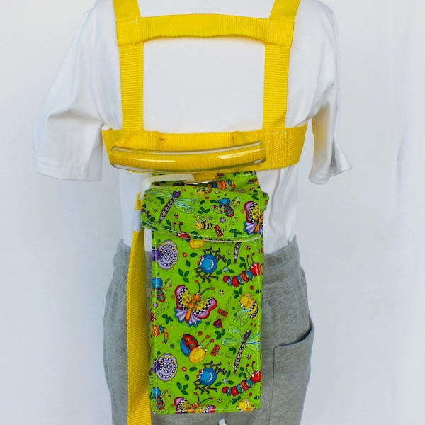 Reduced price, Child Safety Harness with Pouch and Adjustable Tether, Fun Bugs on Spring Green, Discount Close-out