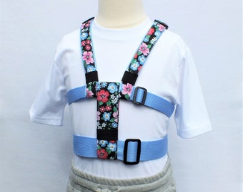 Child Safety Harness with Floral Accent, Back Buckle with Adjustable Leash, Houdini