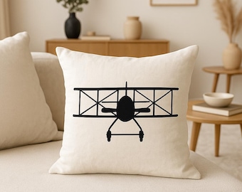 Vintage Biplane Throw Pillow Cover: Aviation Decor, Handmade 20x20