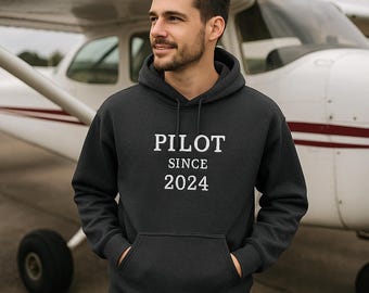 Personalized Pilot Hoodie: Embroidered Aviation Sweatshirt, Custom Year