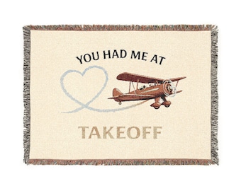 You Had Me At Takeoff Woven Blanket | Vintage Biplane Aviation Throw