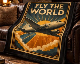 Vintage Airplane Travel Blanket - Plush Fleece Throw