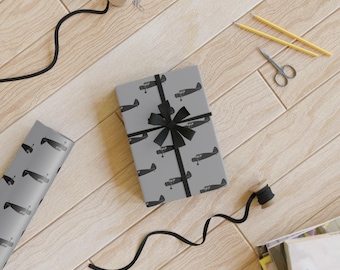 Vintage Black Airplane Pattern Gift Wrap Roll | Aviation Wrapping Paper