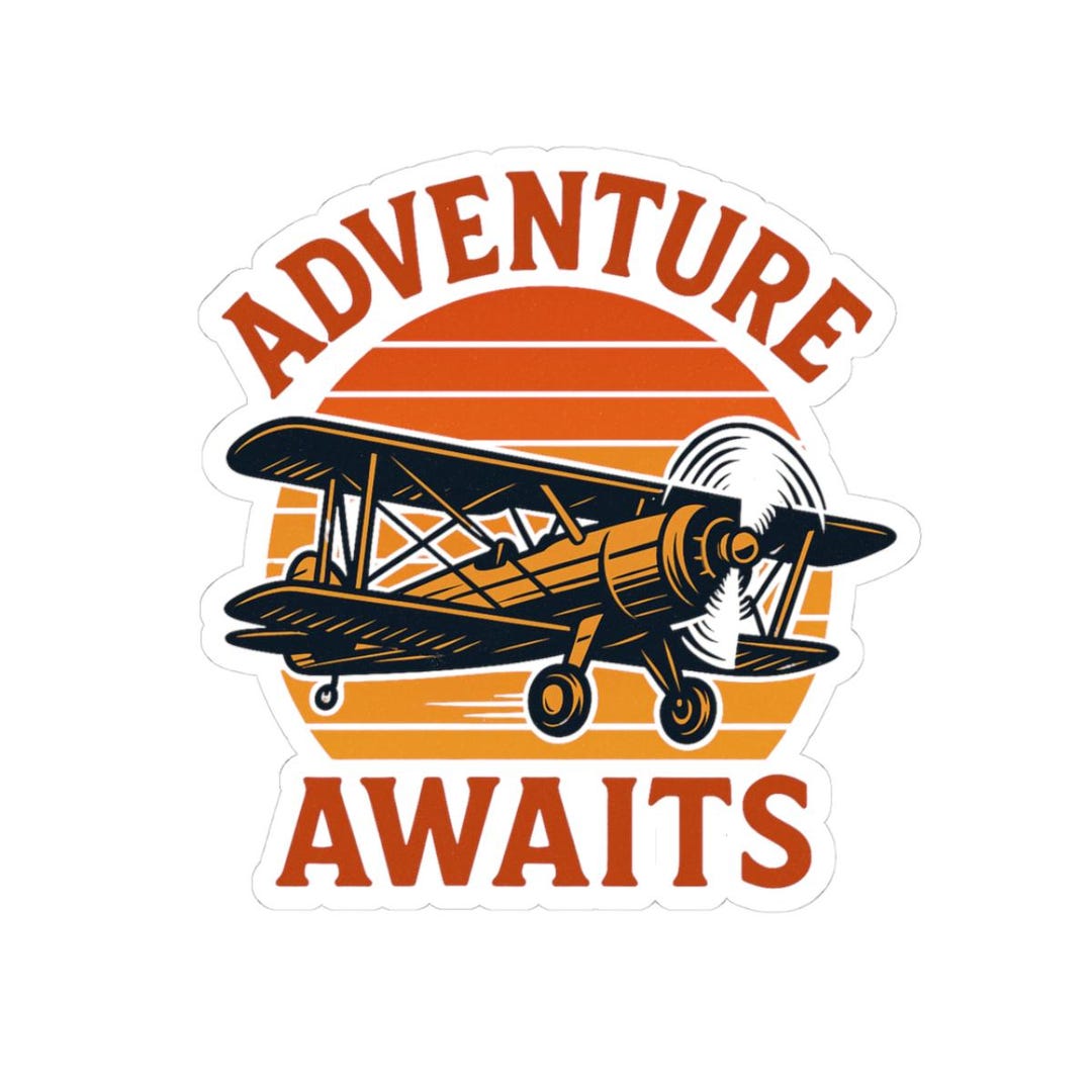 Adventure Awaits Biplane Sticker | Vintage Airplane Travel Decal - Etsy